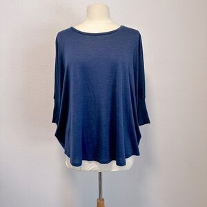 Eileen Fisher Blue Silk Cotton Jersey Box Dolman Sleeve Knit Top - XS